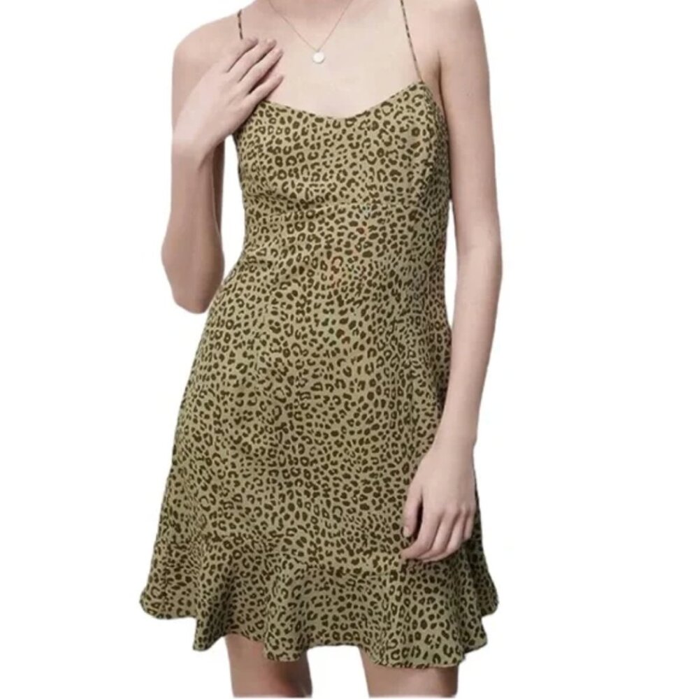 Zara Green Animal Print Mini Slip Dress